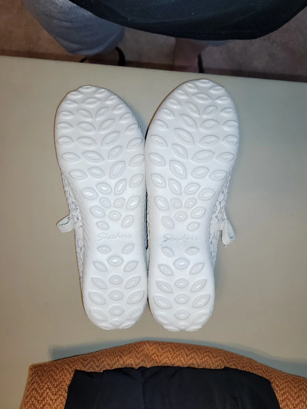 Skechers Women's Beide & Pink Lace Mary Jane Flats with Cushioned Insoles.